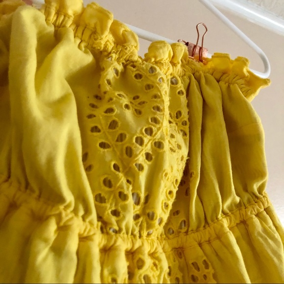 Iris Basic Yellow Eyelet Strapless Dress - Picture 3 of 9